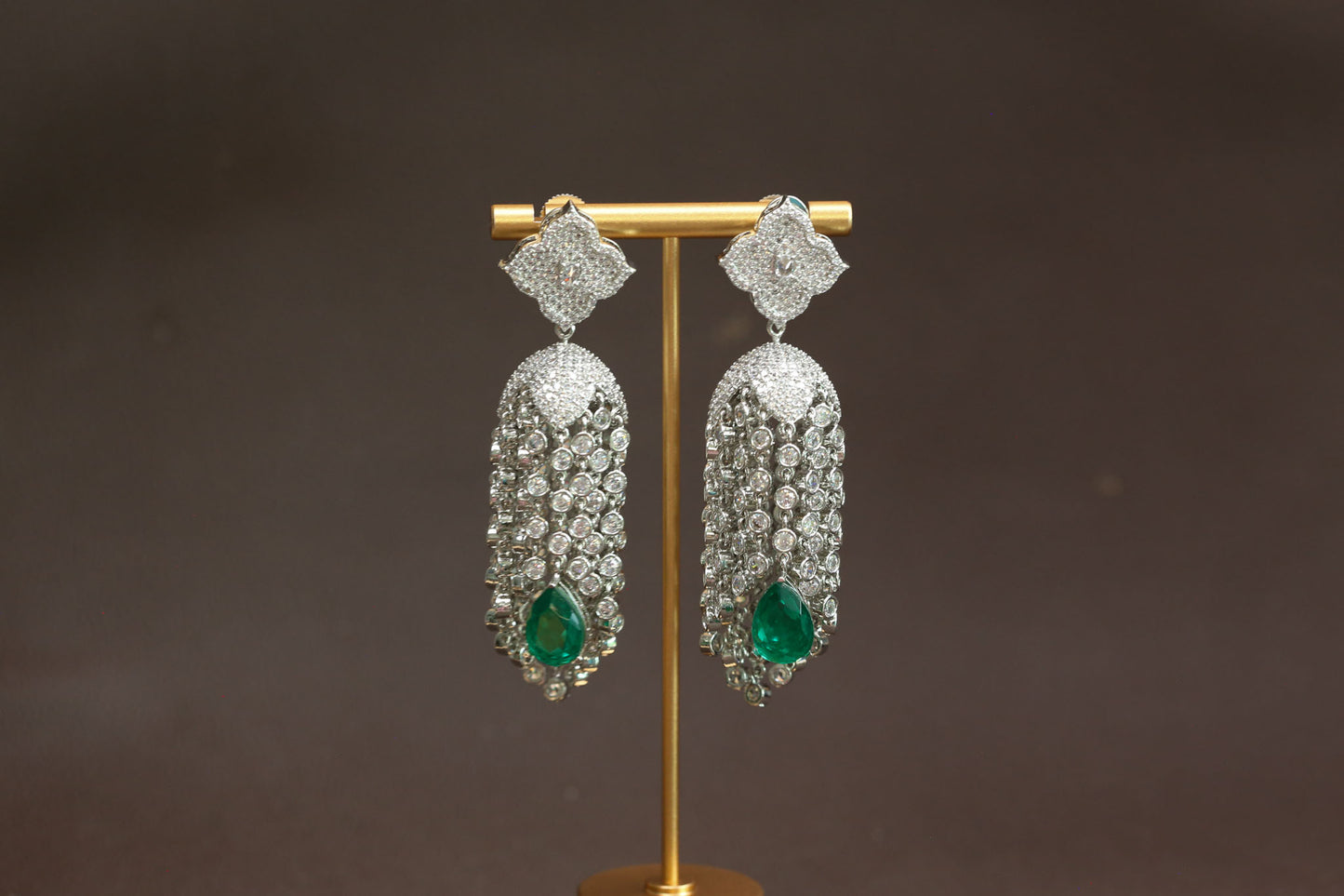 Kajal CZ Tassel Jhumka - Emerald