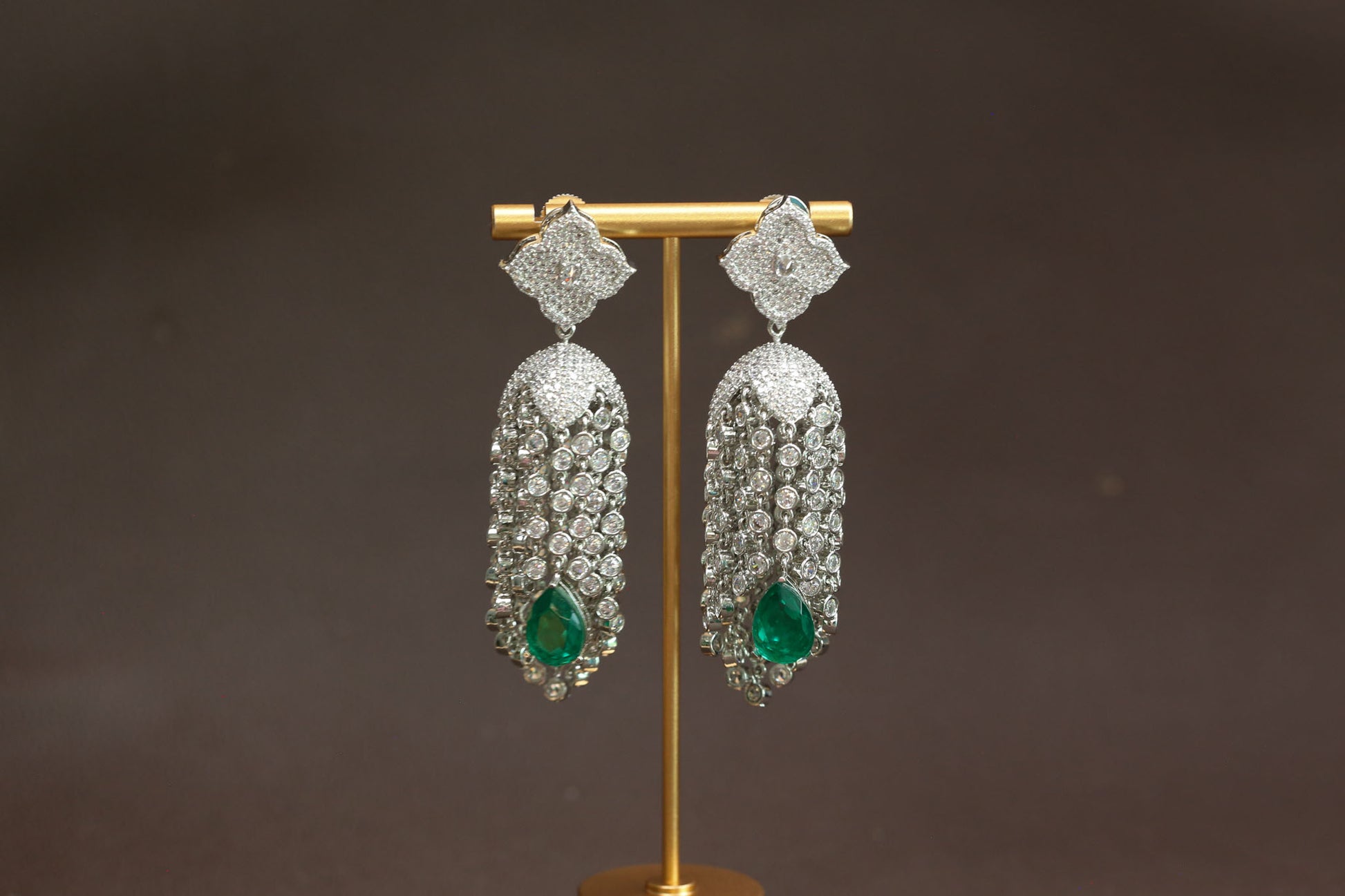 Kajal CZ Tassel Jhumka - Emerald
