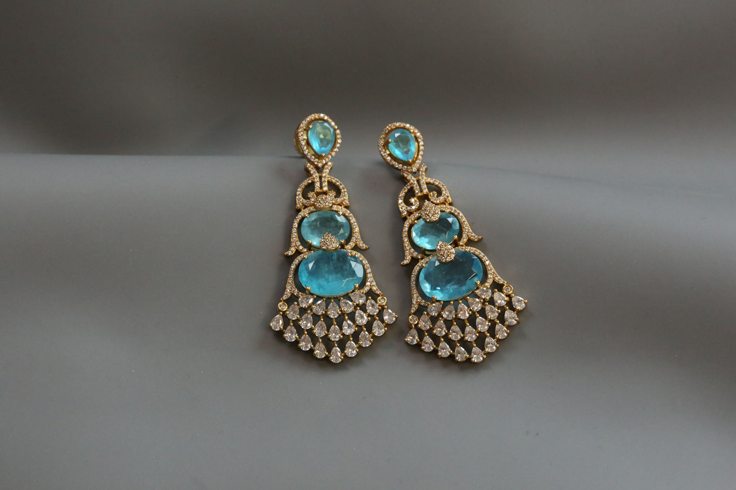 Aarika Doublet, MicroCZ & Mehndi Polish Earrings - Aqua Blue