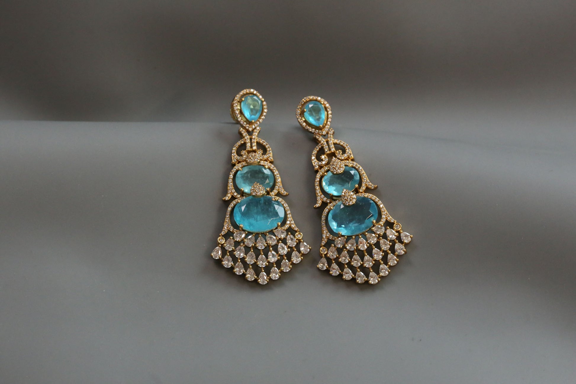 Aarika Doublet, MicroCZ & Mehndi Polish Earrings - Aqua Blue