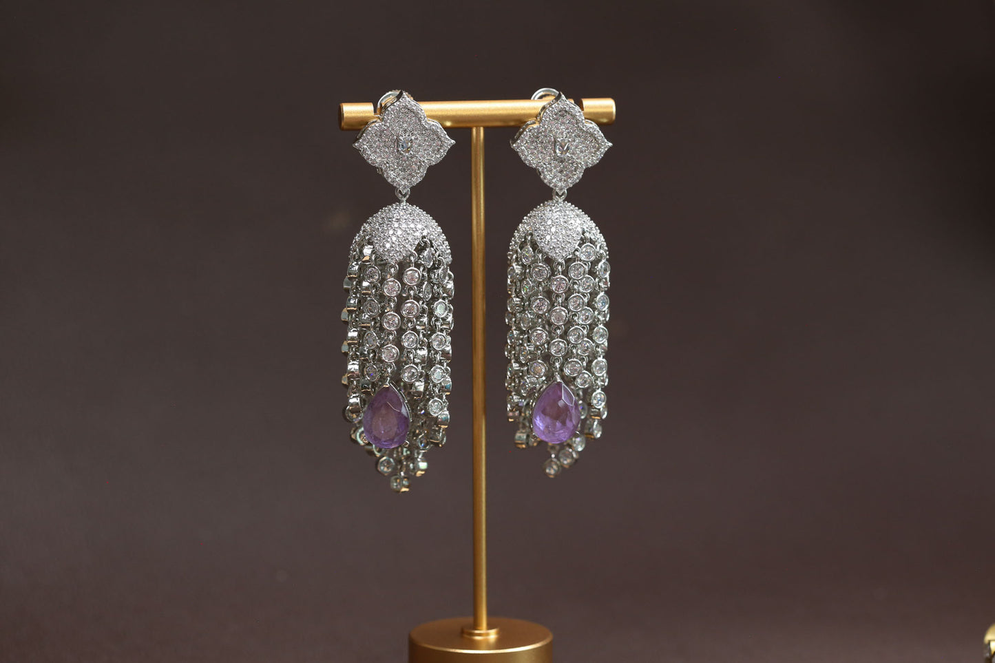 Kajal CZ Tassel Jhumka - Lavender
