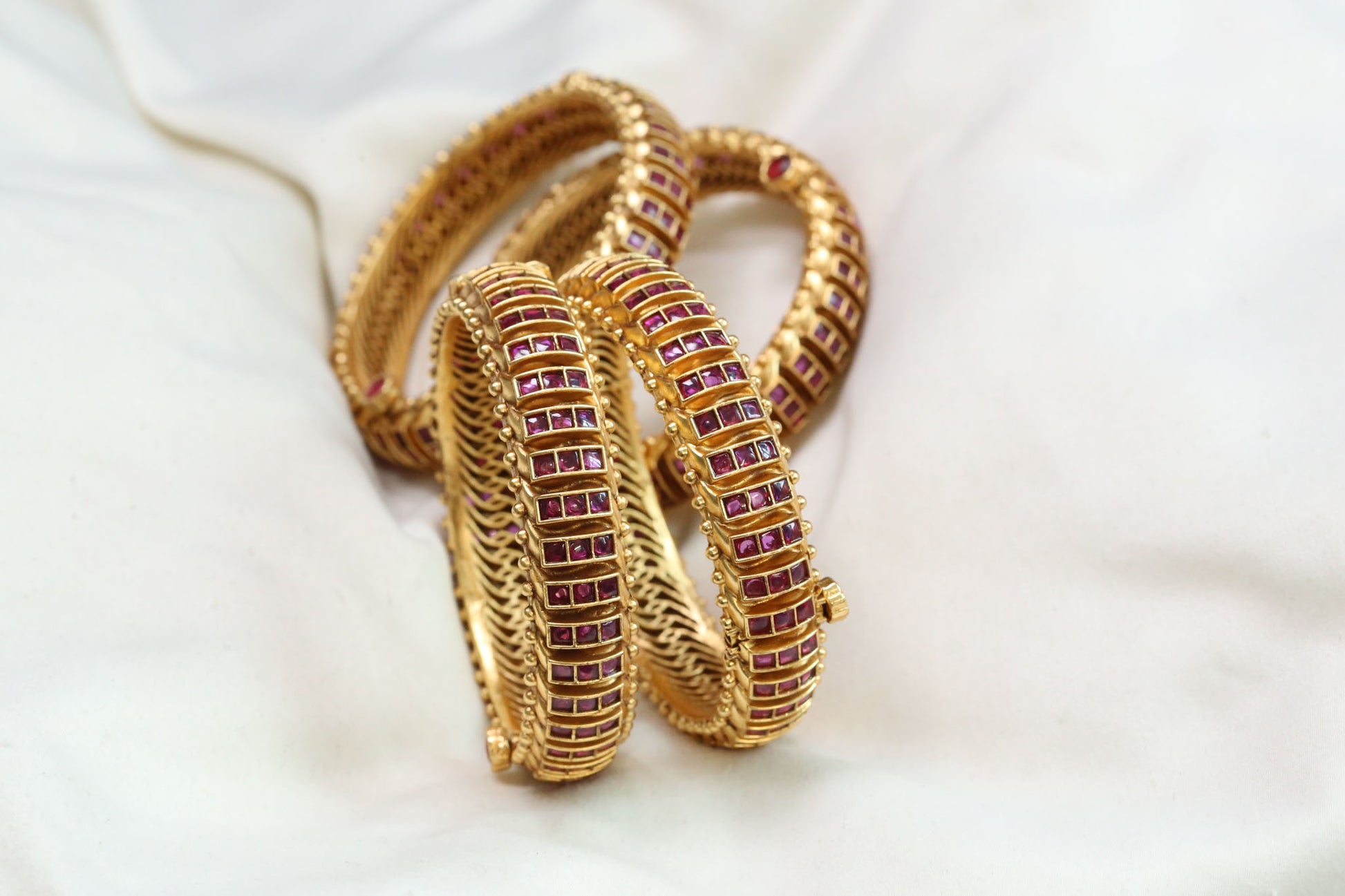 Resha Brass Base Sutlara Bangle Set  - Ruby