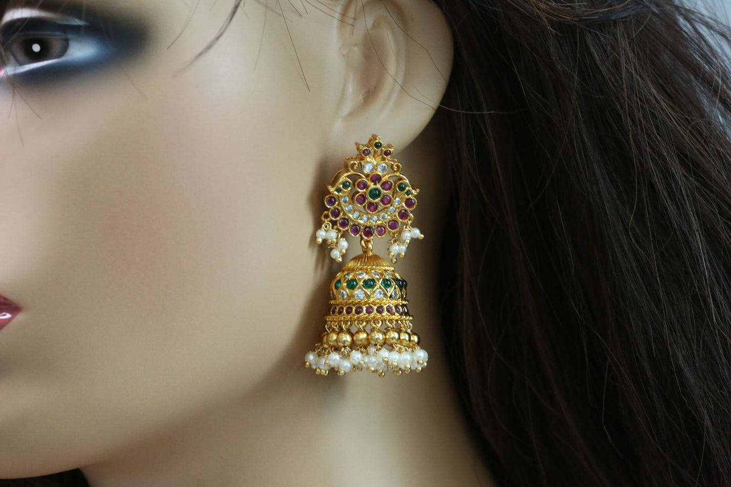 Hetal Temple Jhumka -  Ruby Green