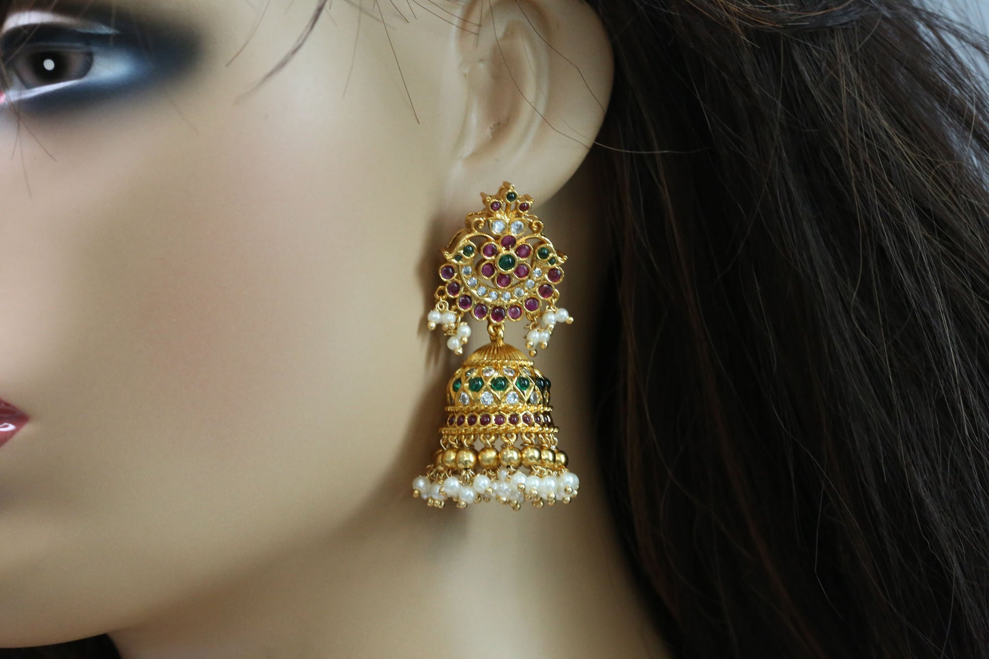 Hetal Temple Jhumka -  Ruby Green
