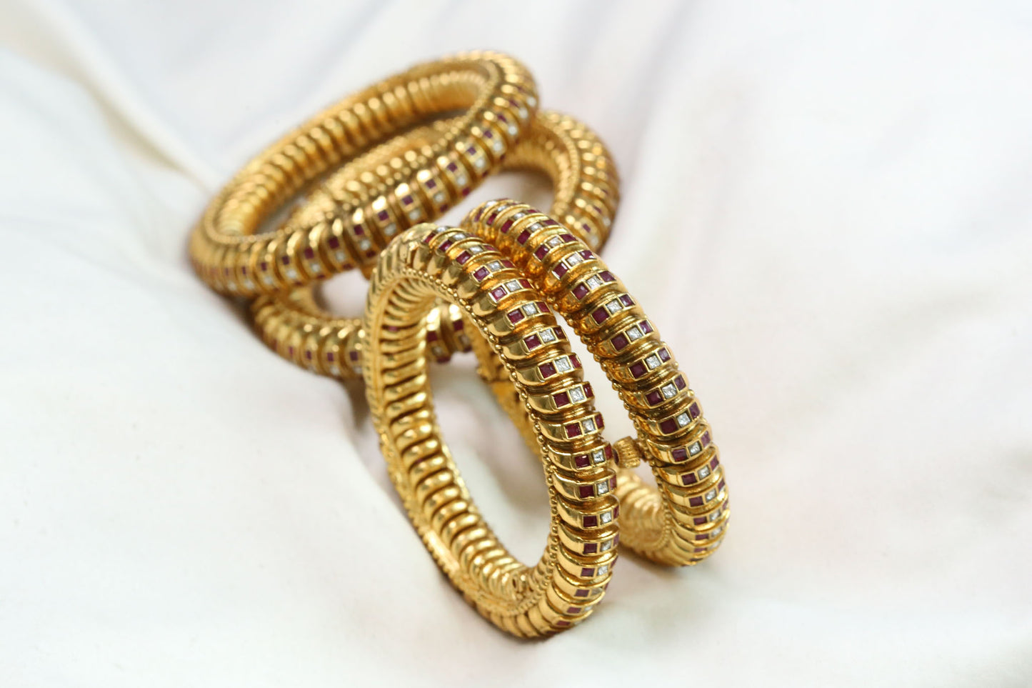 Devi Brass Base Sutlara Bangle Set  - Clear Ruby