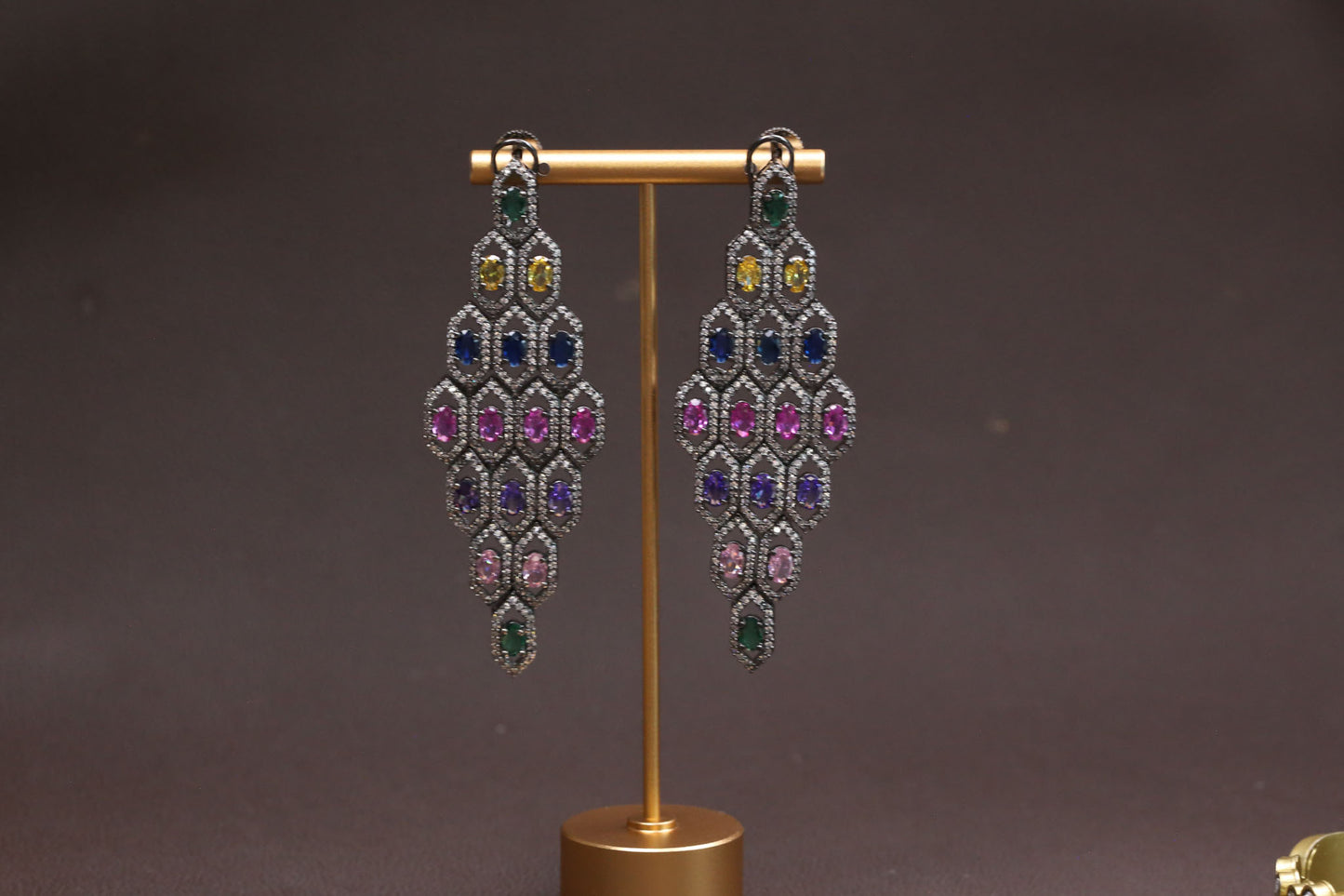 Multi Color Stones Victorian Finish Earrings