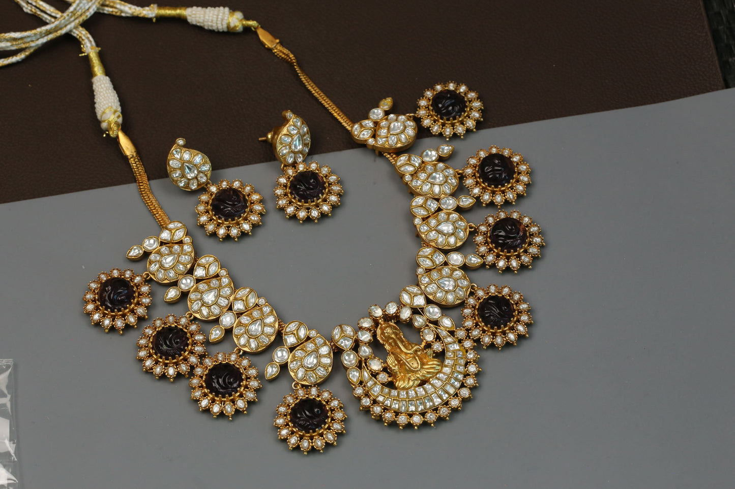 Jadau Kundan & Carved Amethyst Mango Haram Set
