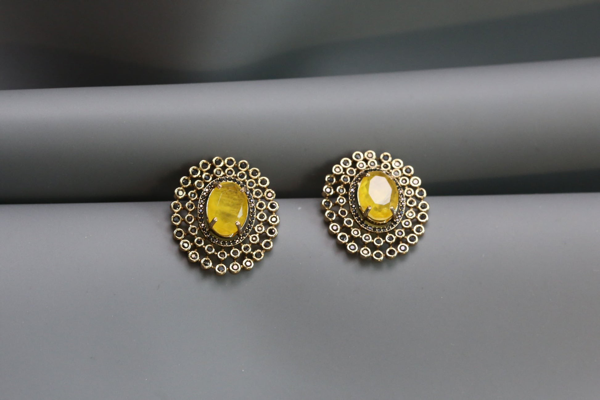 Sugar Stone Black CZ Studs - Yellow