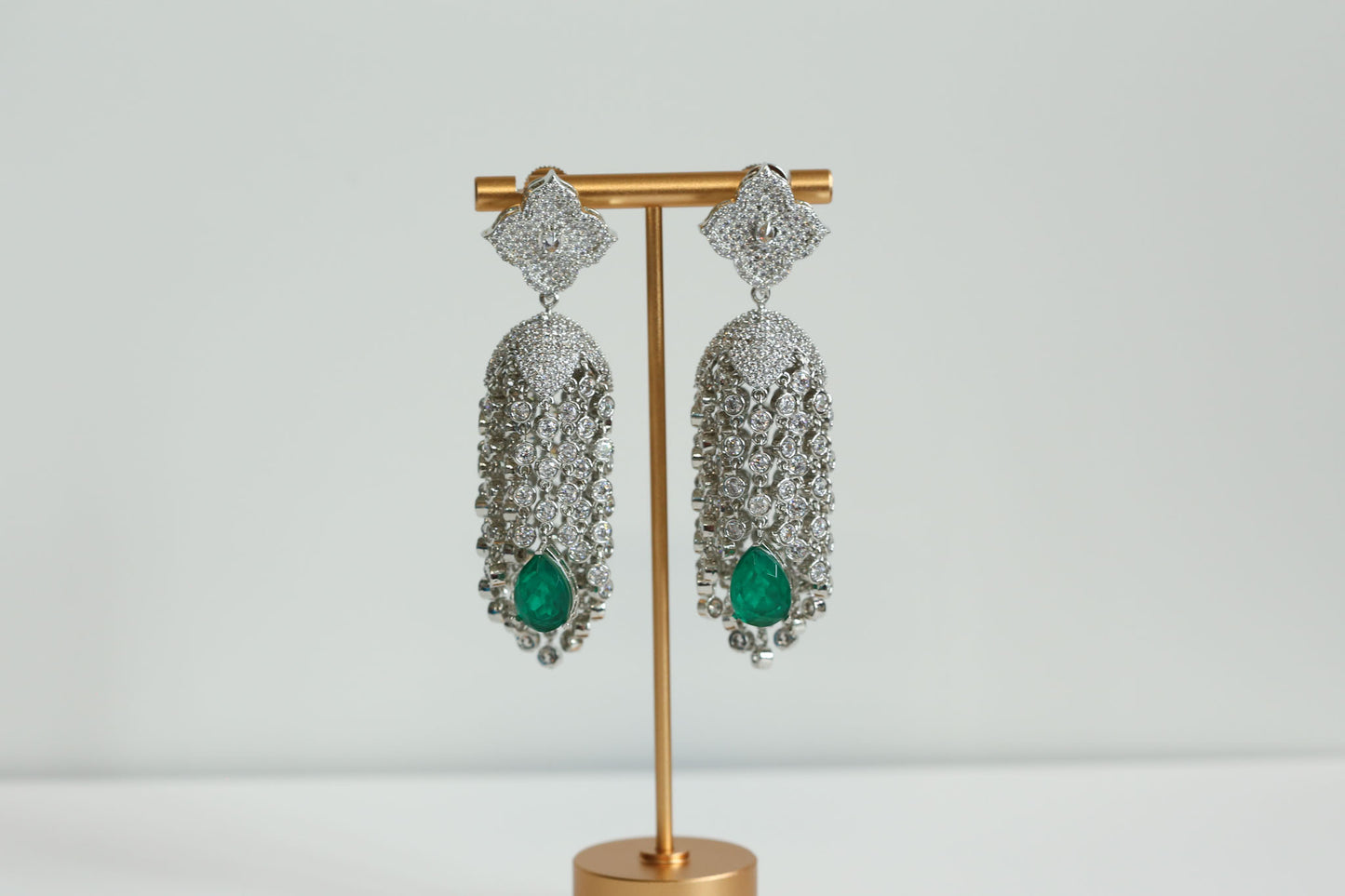 Kajal CZ Tassel Jhumka - Emerald