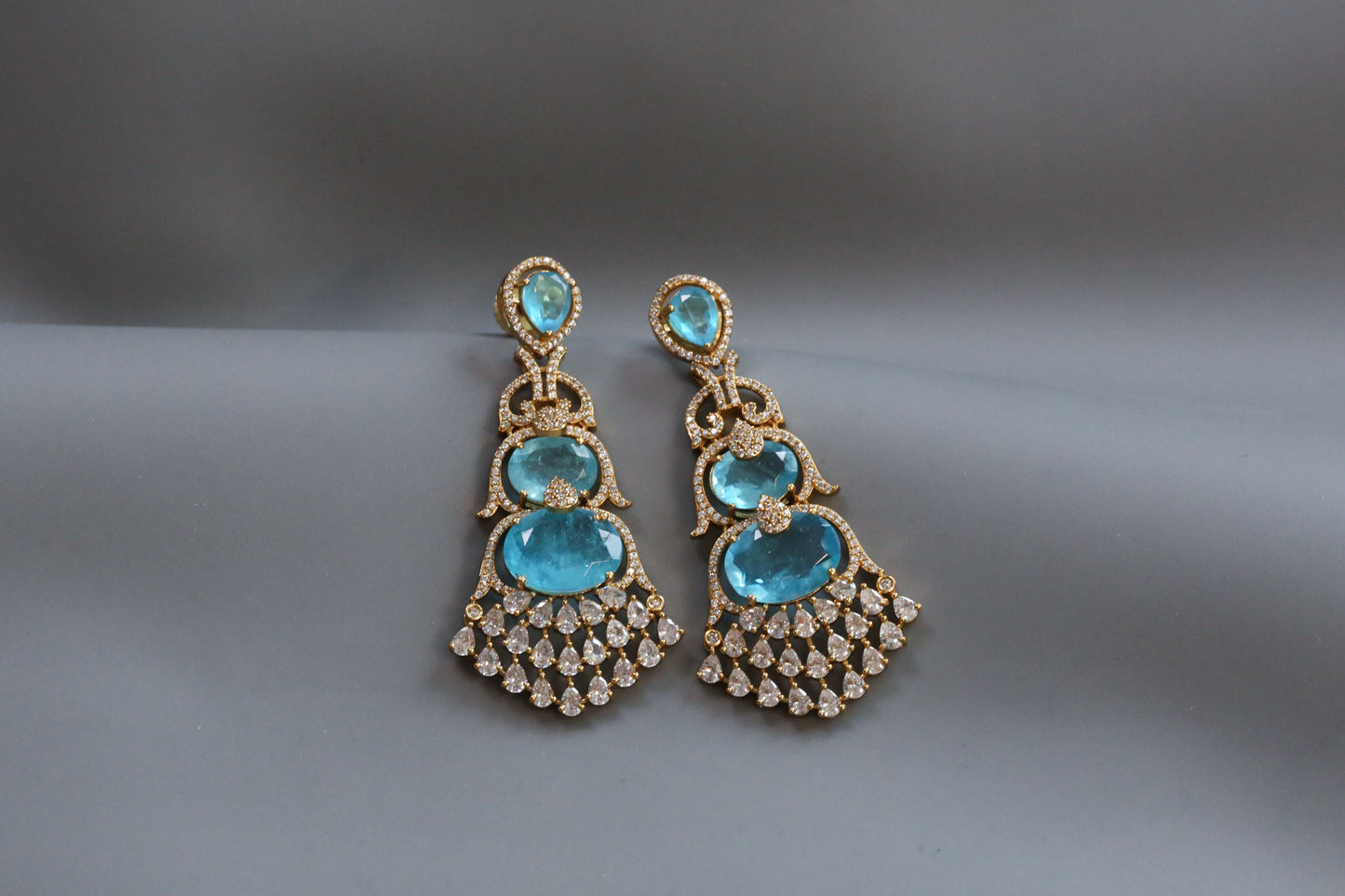 Aarika Doublet, MicroCZ & Mehndi Polish Earrings - Aqua Blue