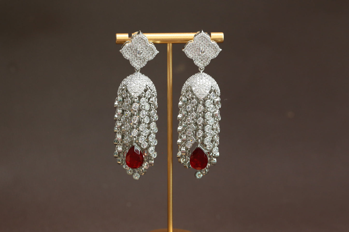 Kajal CZ Tassel Jhumka - Red