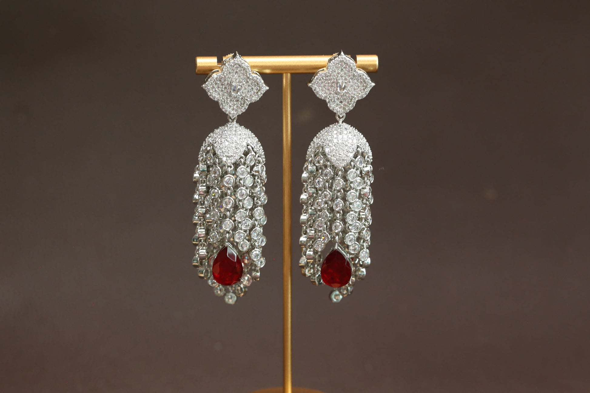 Kajal CZ Tassel Jhumka - Red
