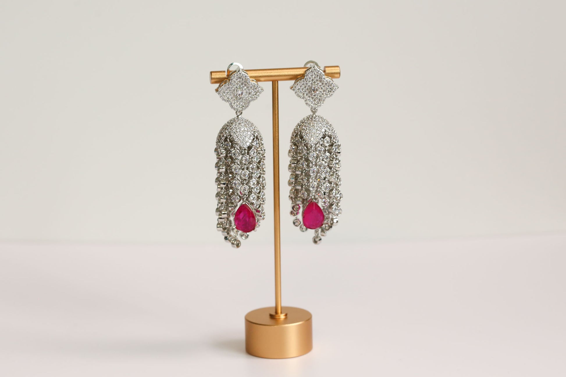 Kajal CZ Tassel Jhumka - Hot Pink