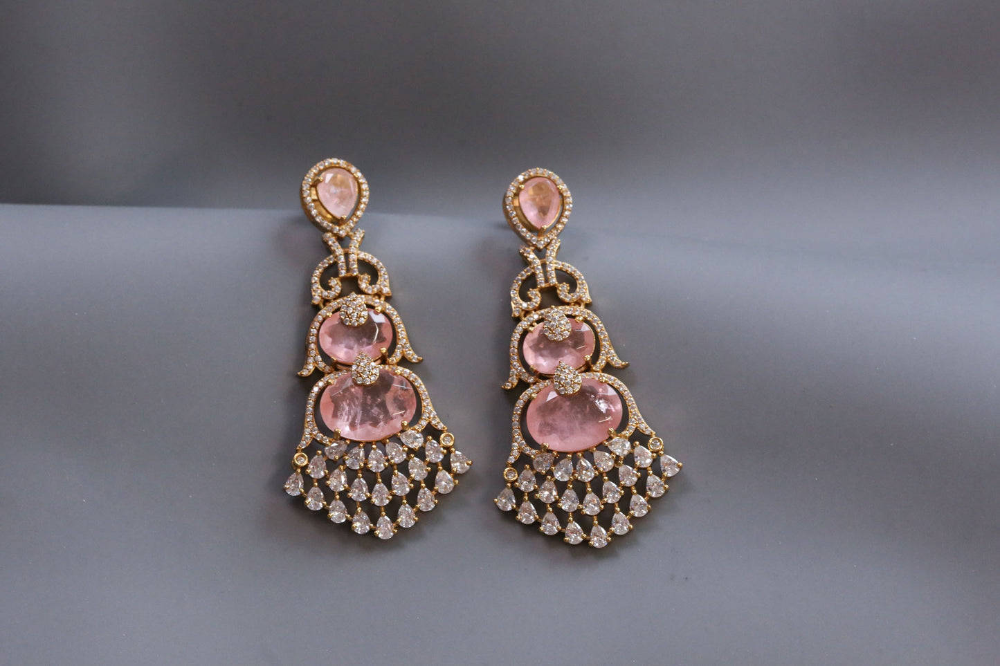 Aarika Doublet, MicroCZ & Mehndi Polish Earrings - Pink