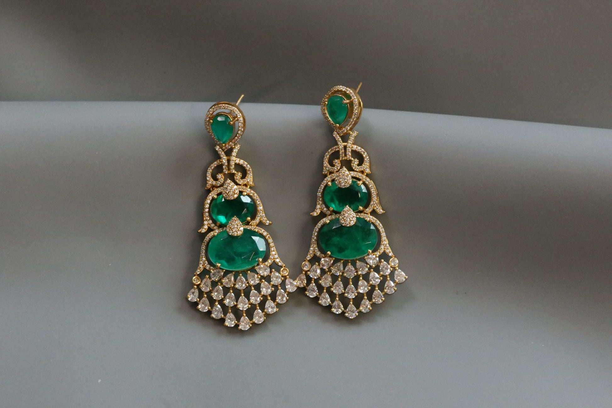 Aarika Doublet, MicroCZ & Mehndi Polish Earrings - Emerald