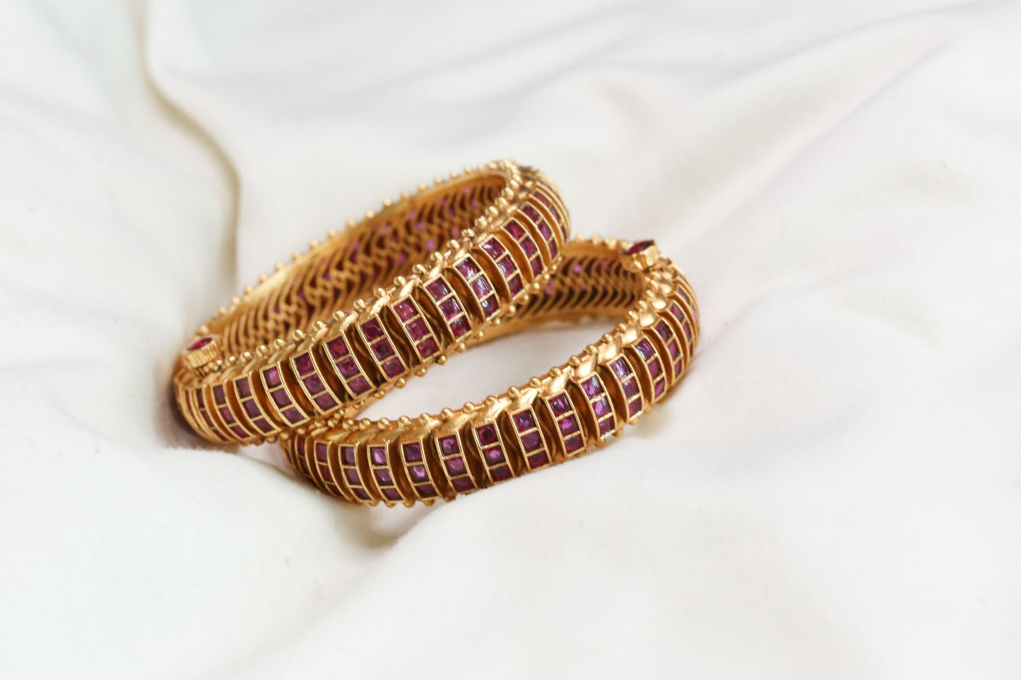 Resha Brass Base Sutlara Bangle Set  - Ruby