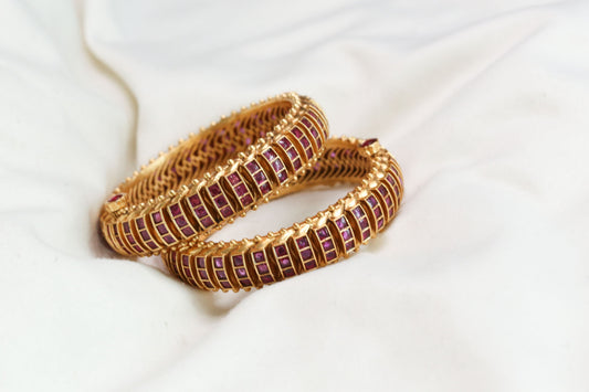 Resha Brass Base Sutlara Bangle Set  - Ruby