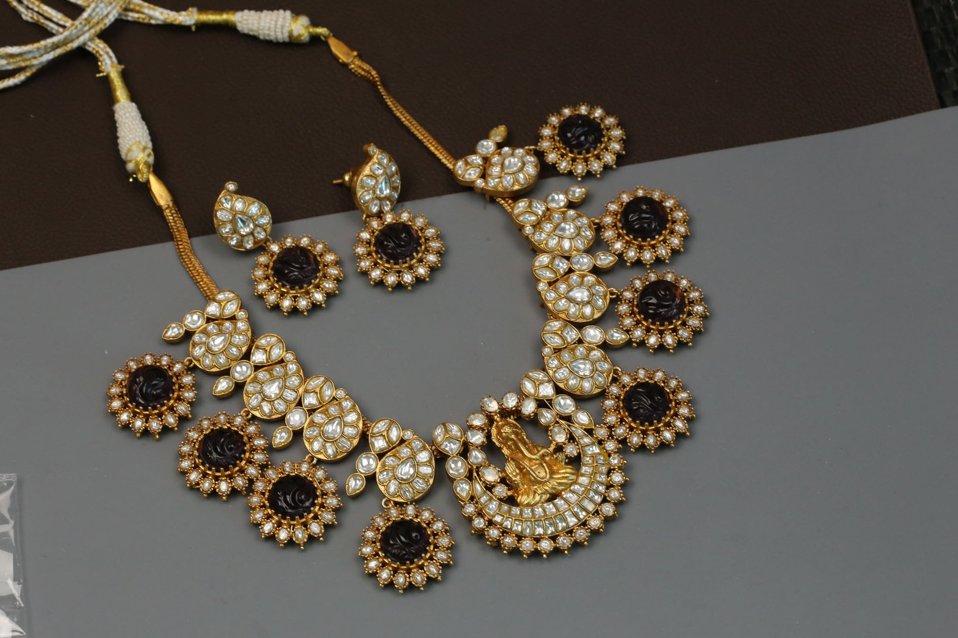 Jadau Kundan & Carved Amethyst Mango Haram Set