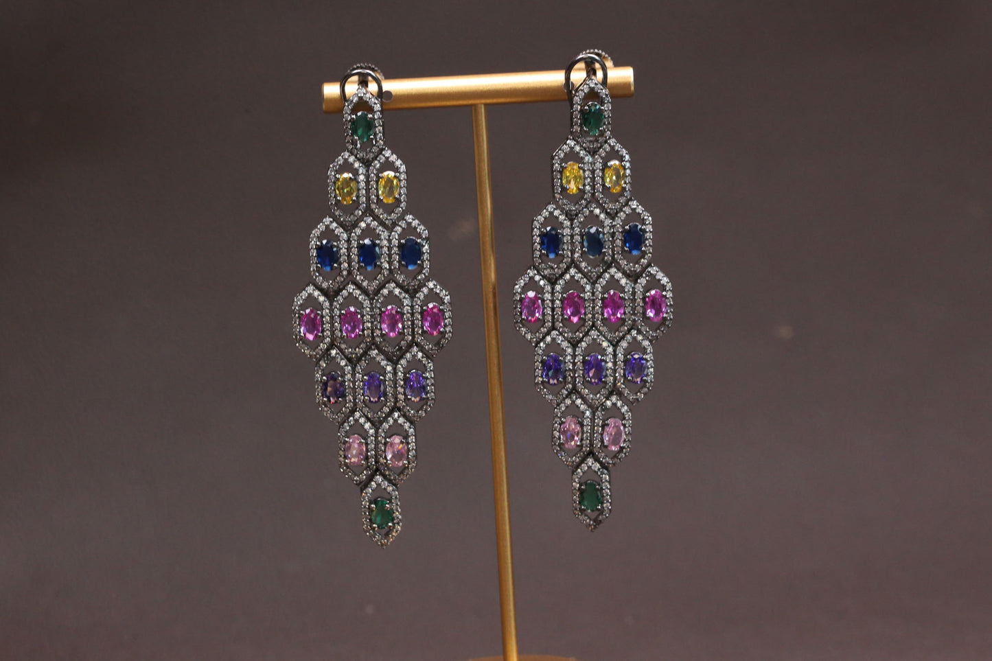 Multi Color Stones Victorian Finish Earrings