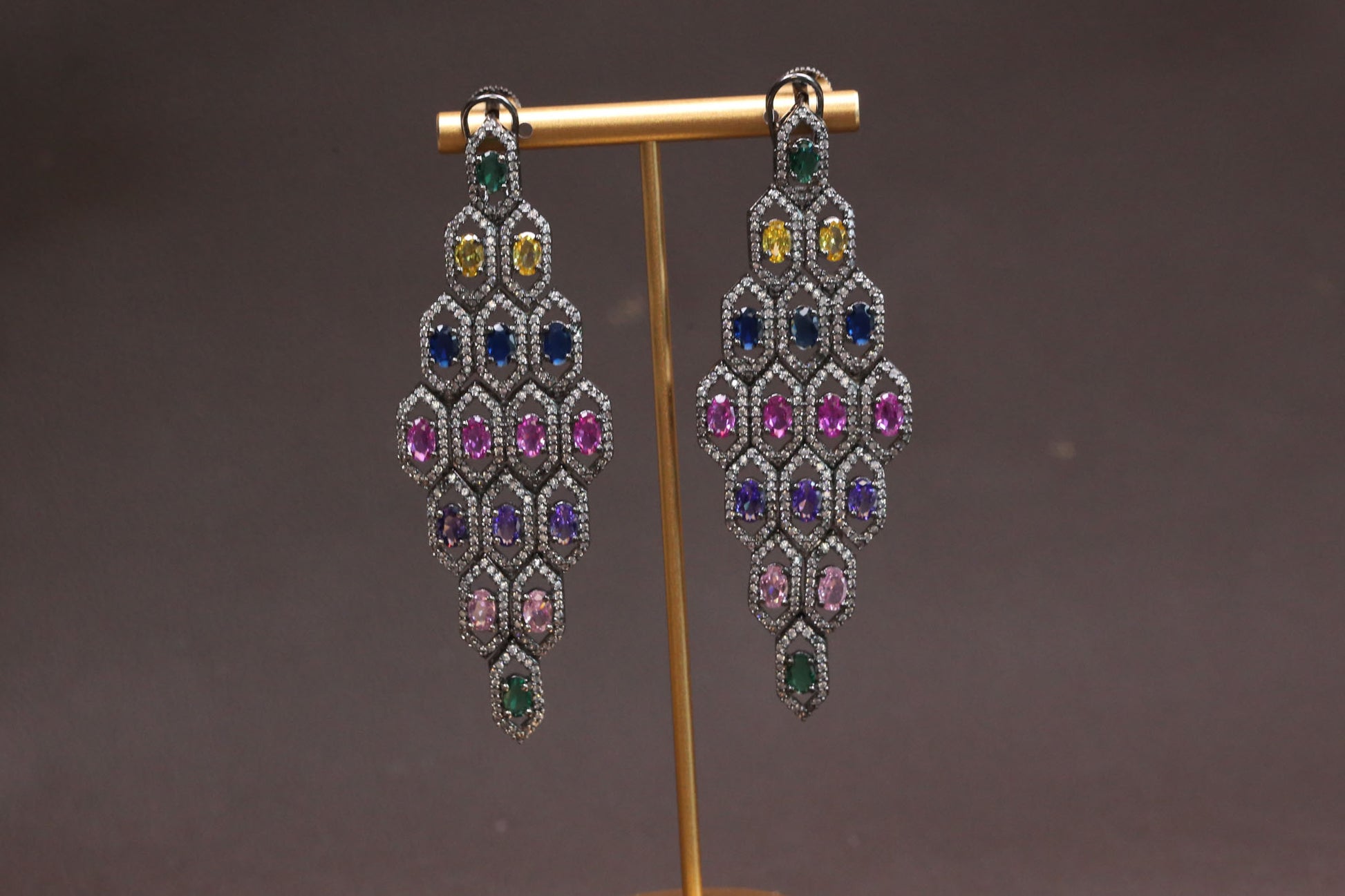 Multi Color Stones Victorian Finish Earrings