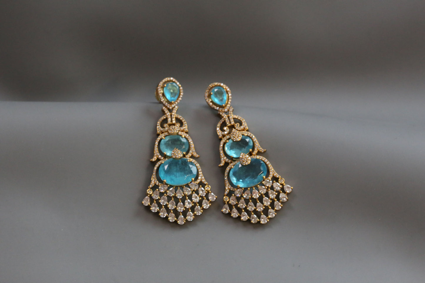 Aarika Doublet, MicroCZ & Mehndi Polish Earrings - Aqua Blue