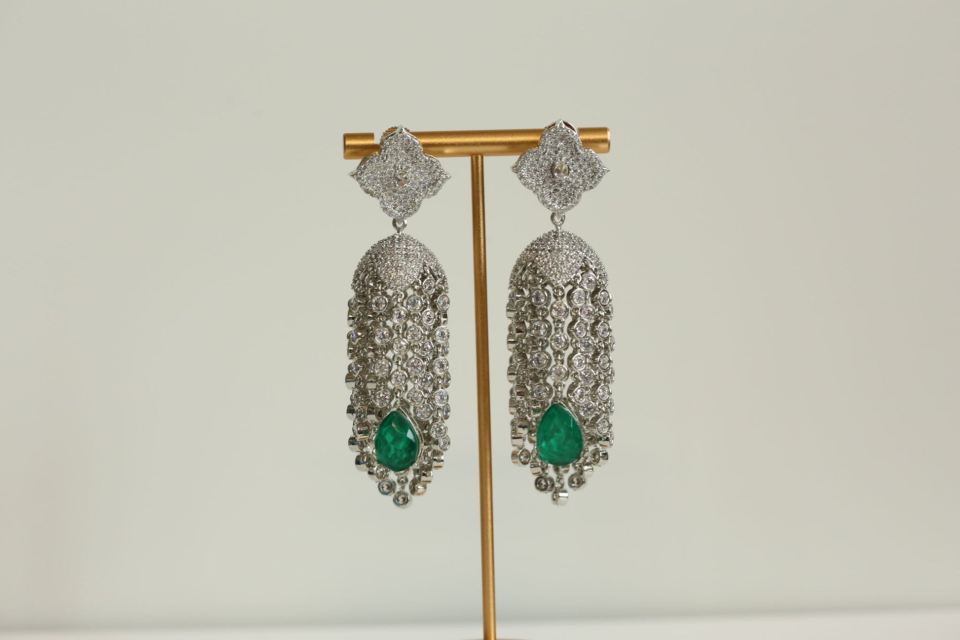 Kajal CZ Tassel Jhumka - Emerald