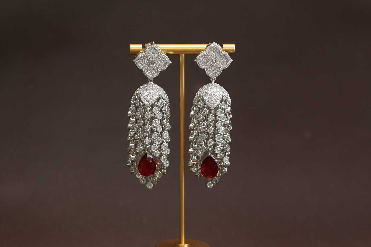 Kajal CZ Tassel Jhumka - Red