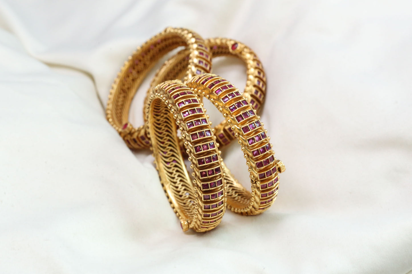 Resha Brass Base Sutlara Bangle Set  - Ruby