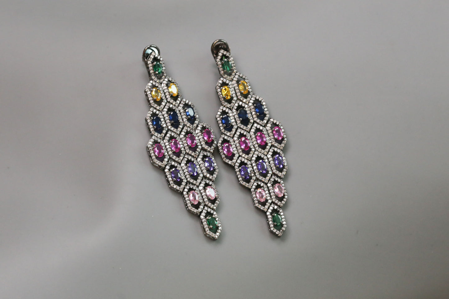 Multi Color Stones Victorian Finish Earrings