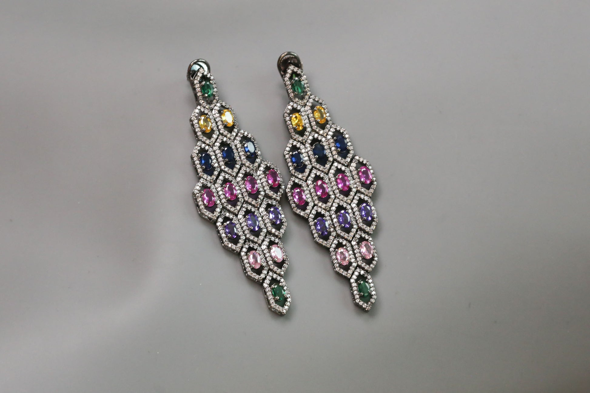 Multi Color Stones Victorian Finish Earrings