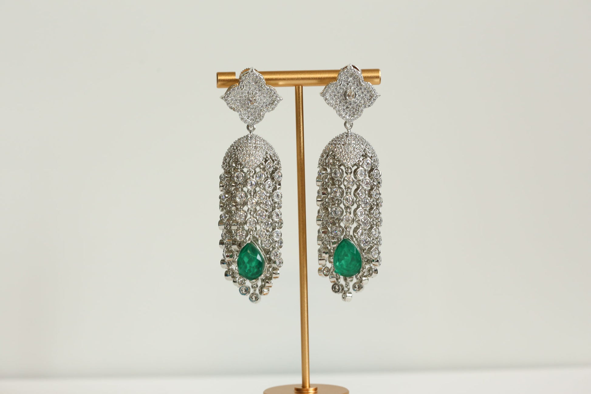 Kajal CZ Tassel Jhumka - Emerald