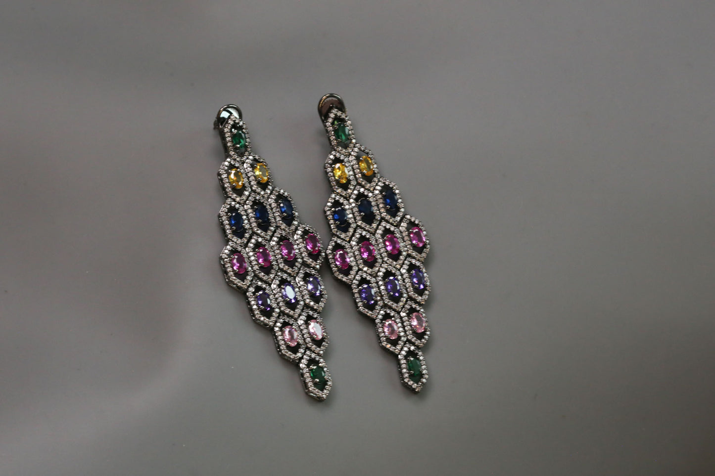 Multi Color Stones Victorian Finish Earrings