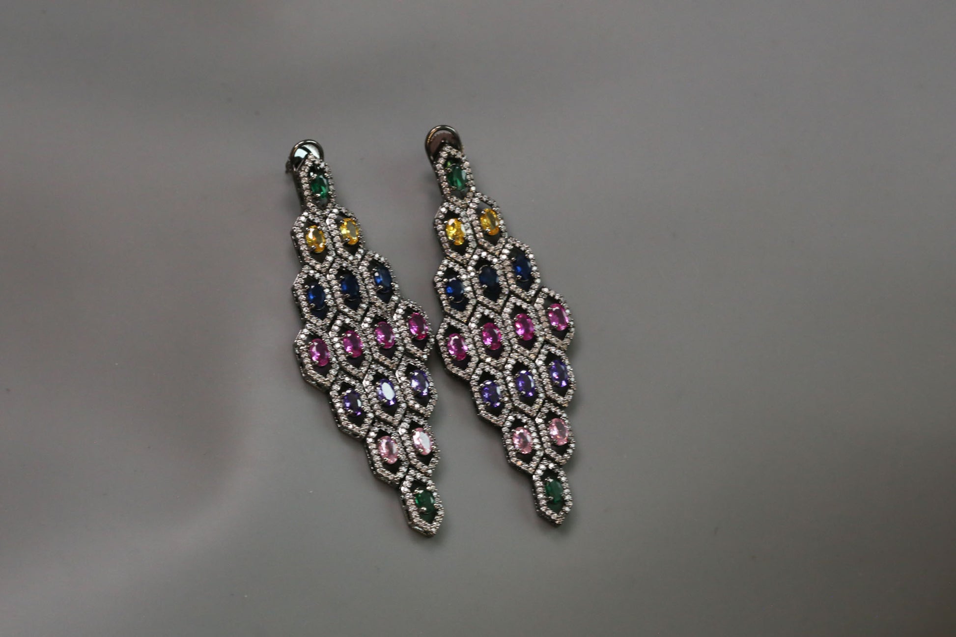 Multi Color Stones Victorian Finish Earrings