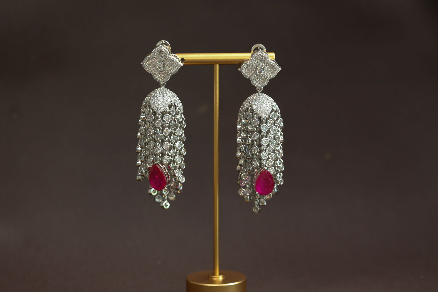 Kajal CZ Tassel Jhumka - Hot Pink