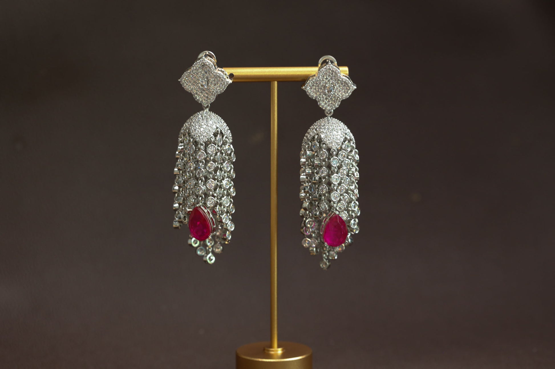 Kajal CZ Tassel Jhumka - Hot Pink