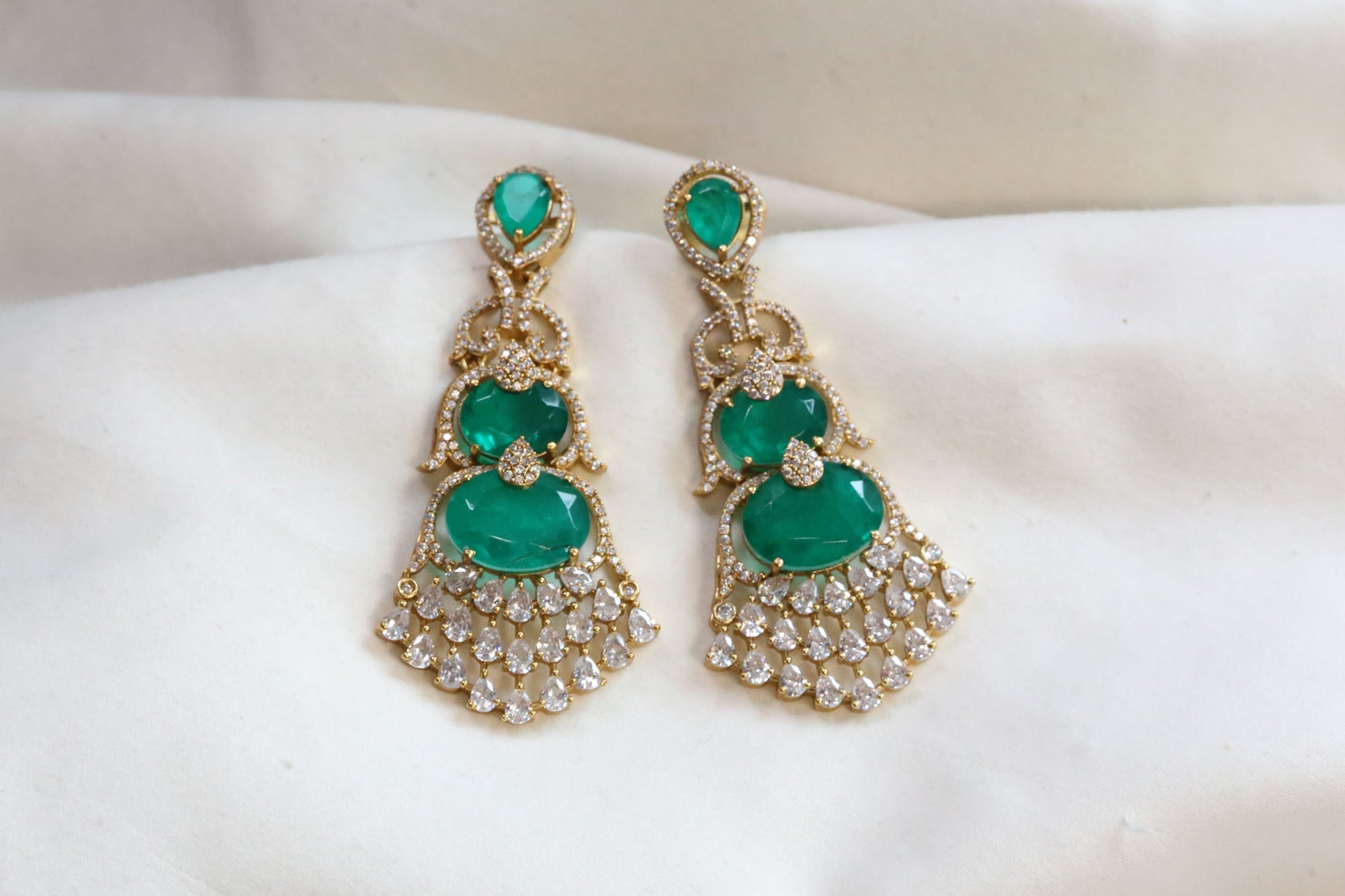 Aarika Doublet, MicroCZ & Mehndi Polish Earrings - Emerald