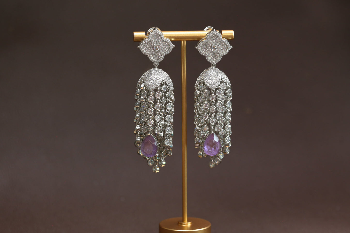 Kajal CZ Tassel Jhumka - Lavender
