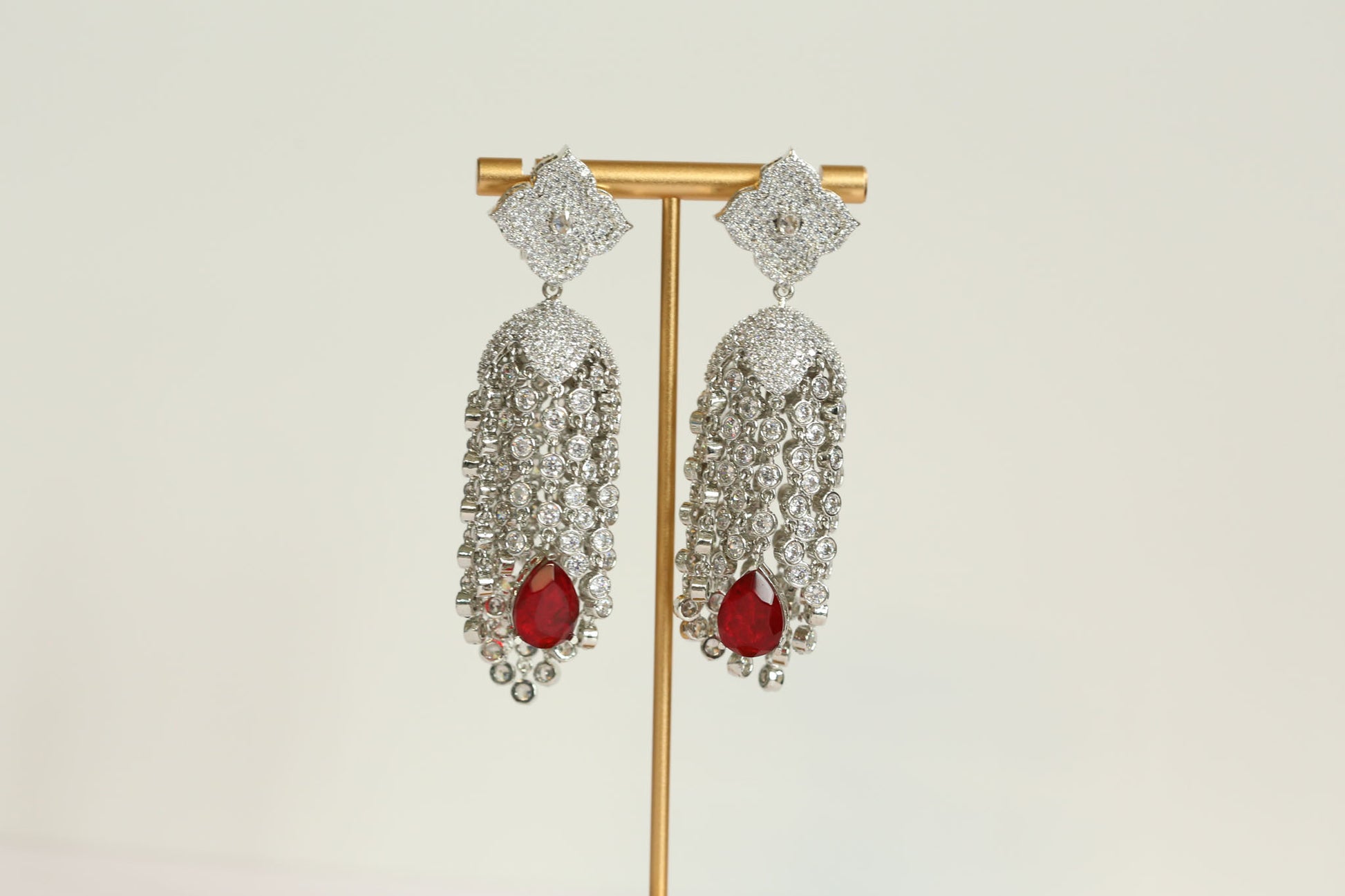 Kajal CZ Tassel Jhumka - Red