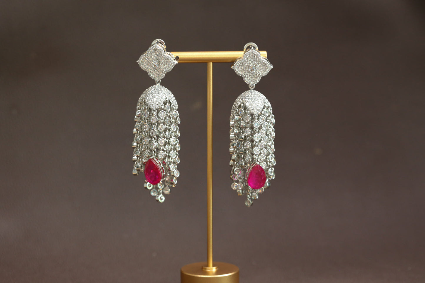 Kajal CZ Tassel Jhumka - Hot Pink