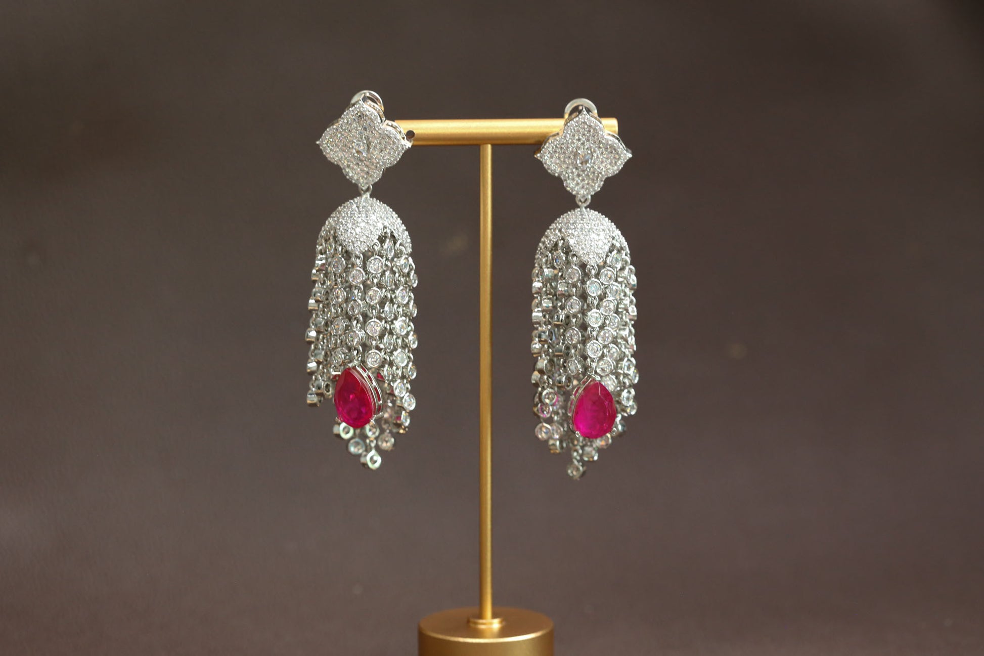 Kajal CZ Tassel Jhumka - Hot Pink