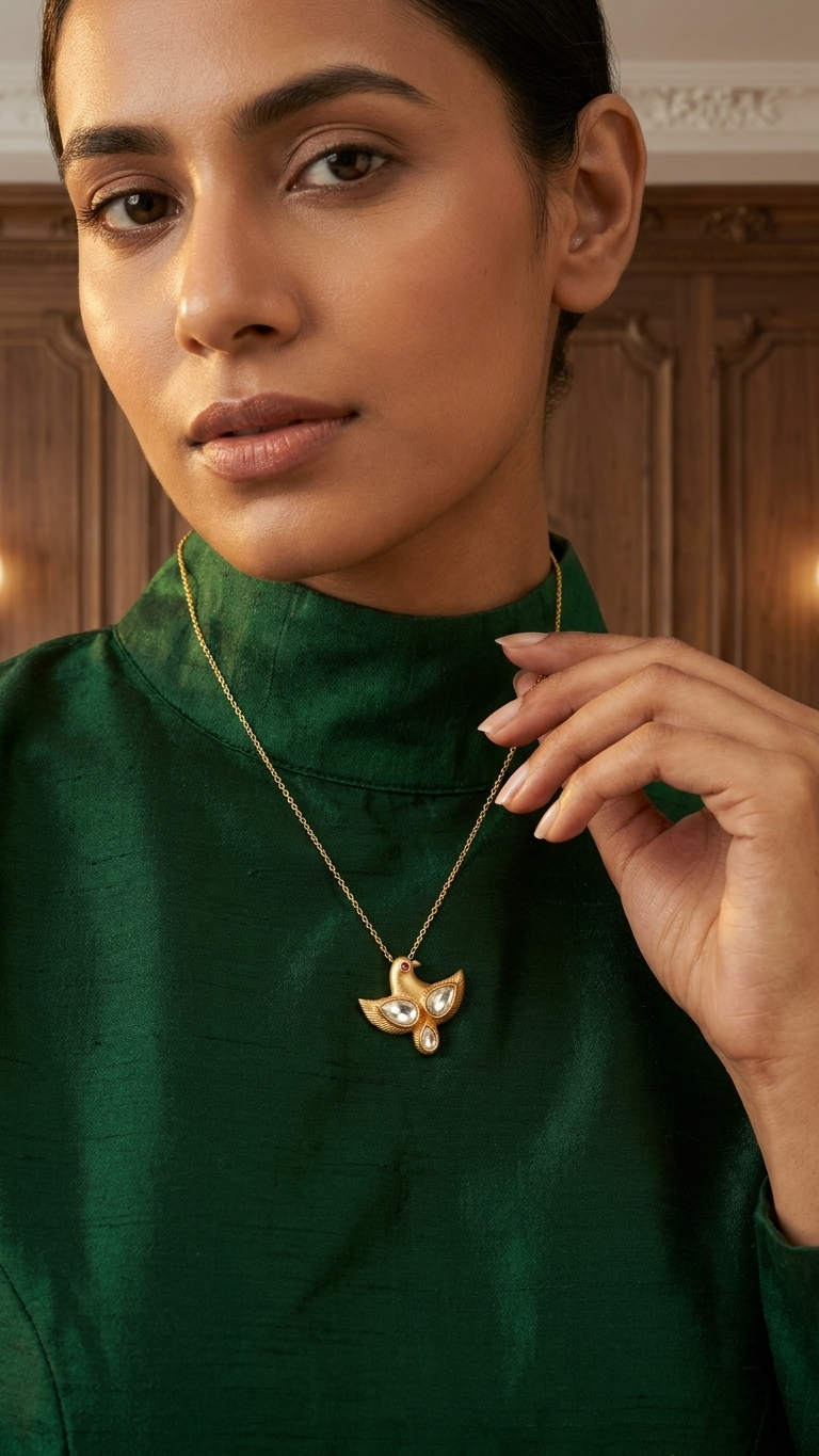Dainty Jadau Eagle Pendant Chain