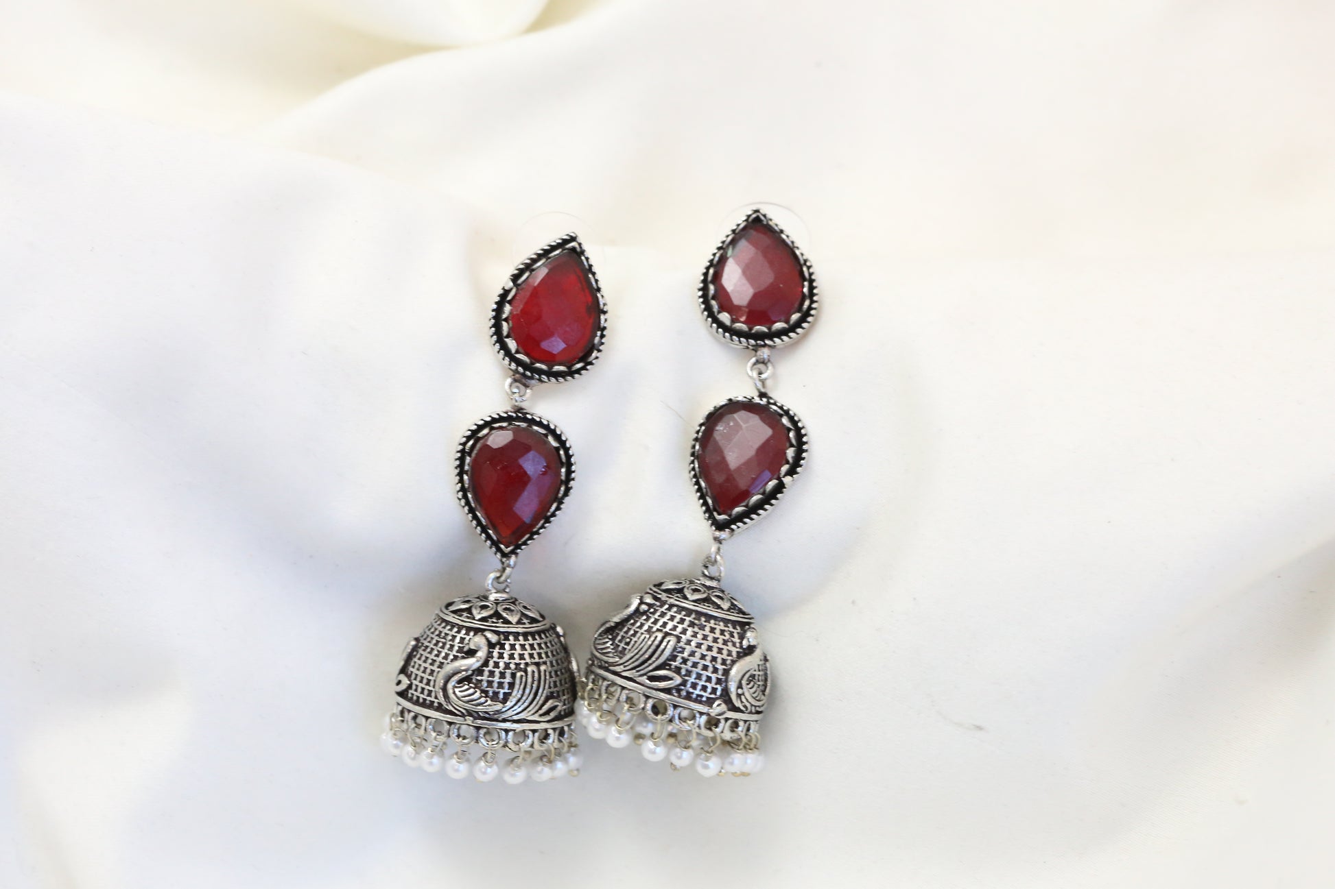 Rayna Oxidized Jhumka - Red