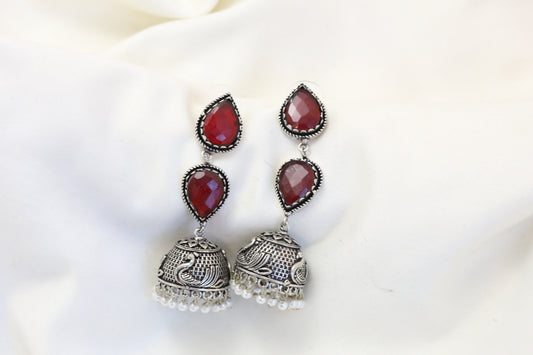 Rayna Oxidized Jhumka - Red