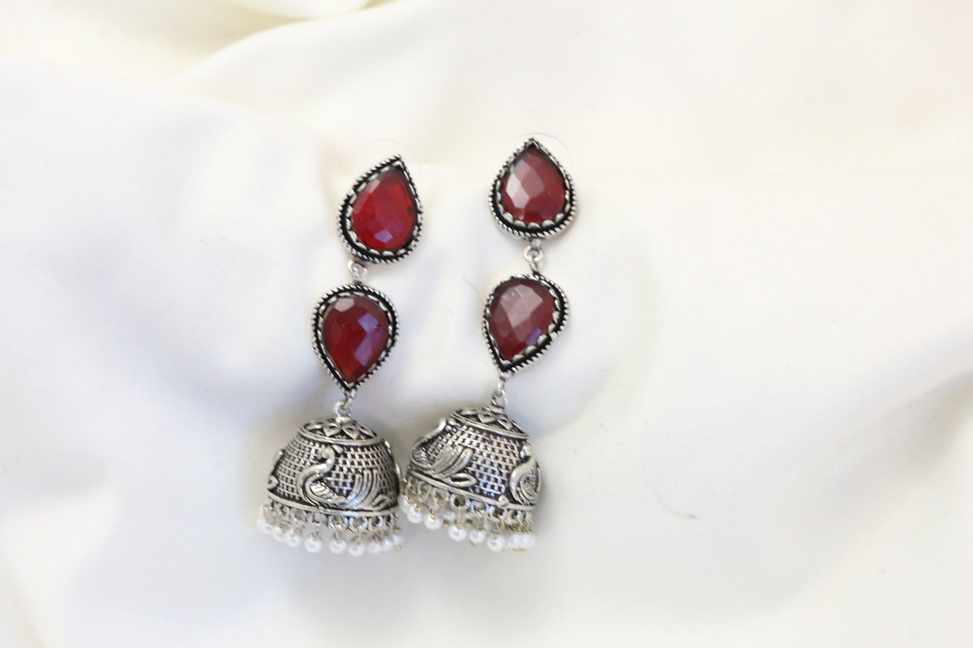 Rayna Oxidized Jhumka - Red