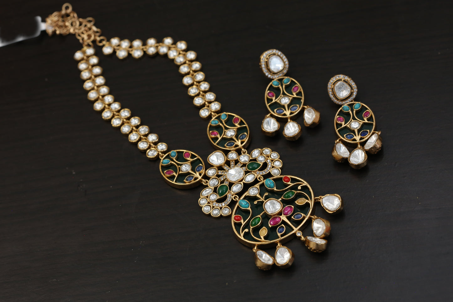 Premium Inlay Work & Uncut Kundan Set (ABJ-N101-92) - Green