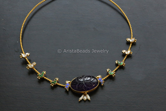 Dainty Kundan Fusion Hasli - Amethyst