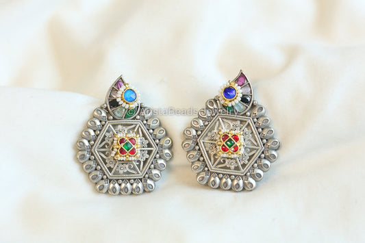 Anuja Blue Silver Tone Chandbaali - ABJOC-02