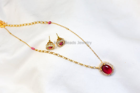 Dainty CZ Set -Red Stone