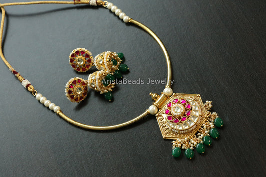 Dainty Kundan Tabeez Hasli & Jhumka Necklace Set (103-06)