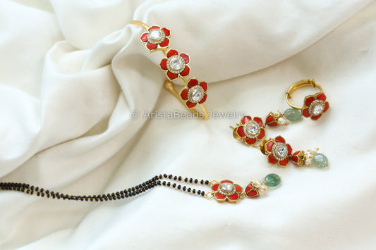 Coral Jadau Kundan Necklace Set (ABJ-N101-81)